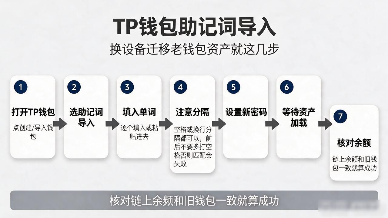 tp钱包助记词导入不会弄？换设备迁移老钱包资产就这几步