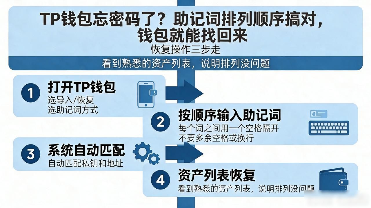 tp钱包找回密码助记词排列_TP钱包12个或24个助记词正确输入方法_TP钱包助记词恢复顺序错误导致资产丢失